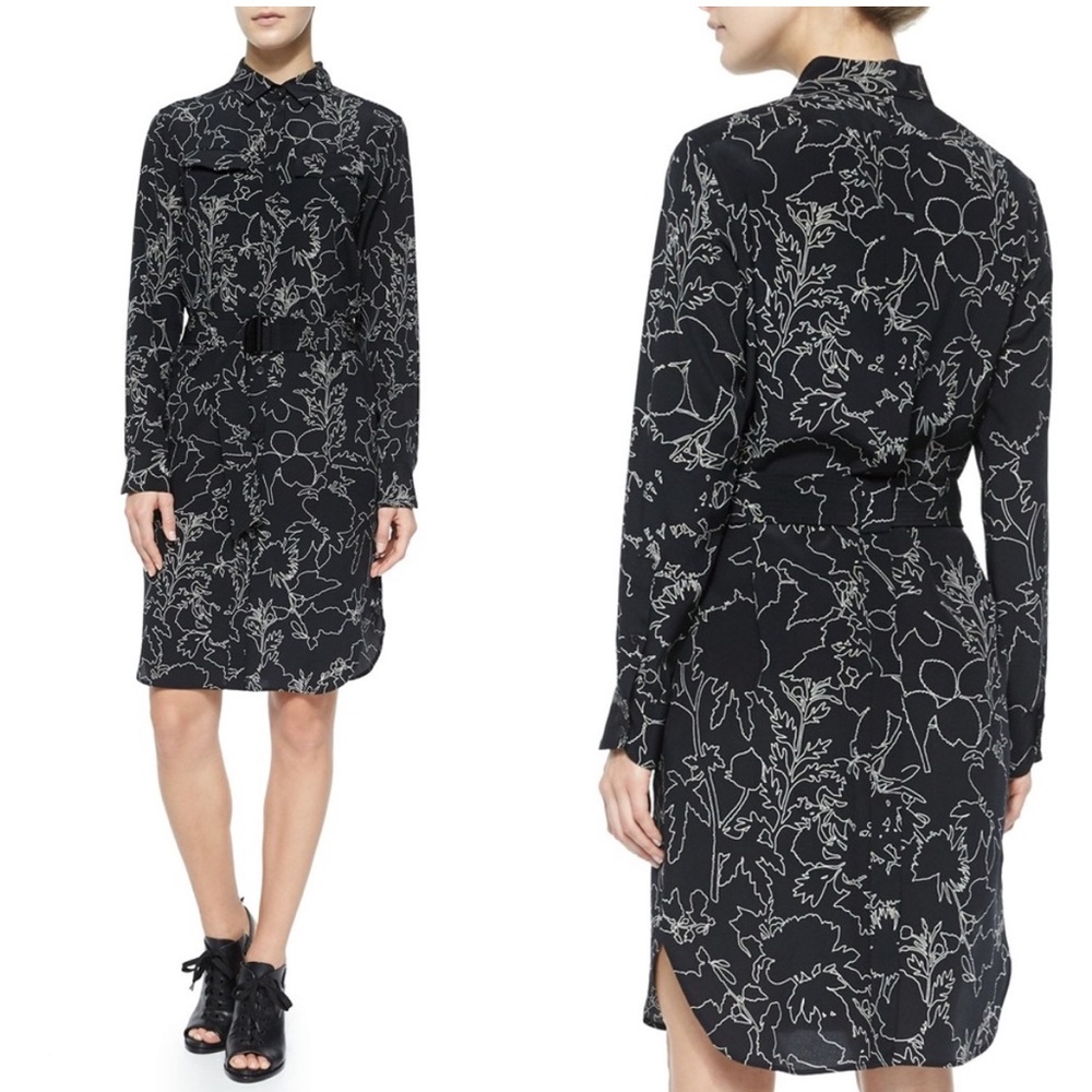 rag & bone Black and White Floral Print Long-Sleeve Mini Dress